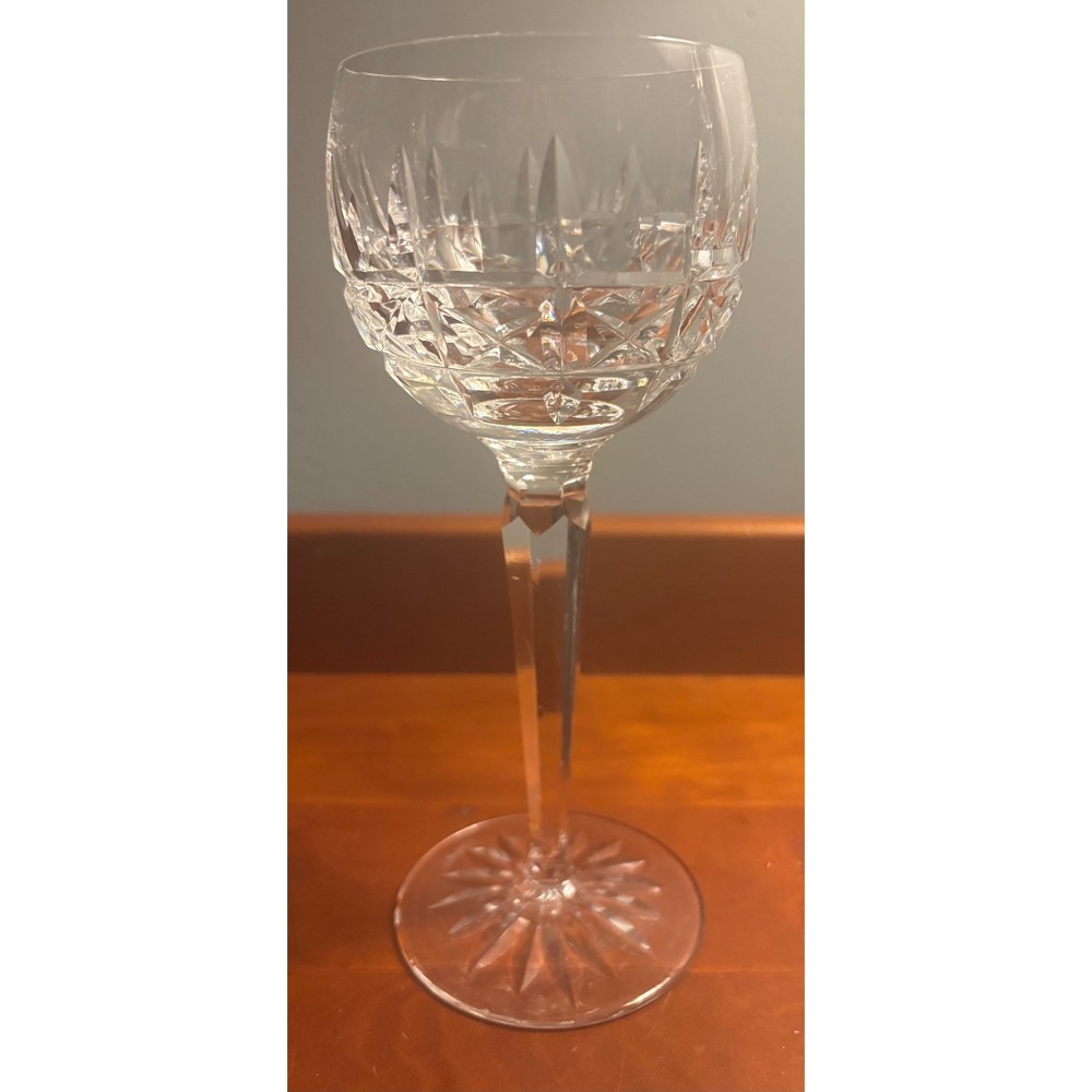 Waterford Crystal Lismore Tall Hock Wine Glass Clear Faceted Stem Irish Crystal